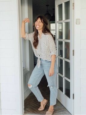 Classic Tie-Front Check Shirt - Neutral Plaid